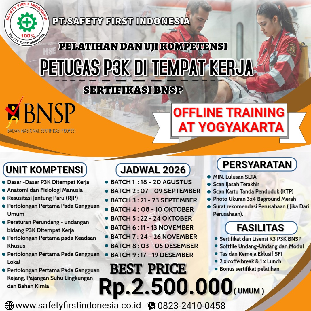 Pelatihan dan Uji Kompetensi Petugas P3K di Tempat Kerja Sertifikasi BNSP Yogyakarta