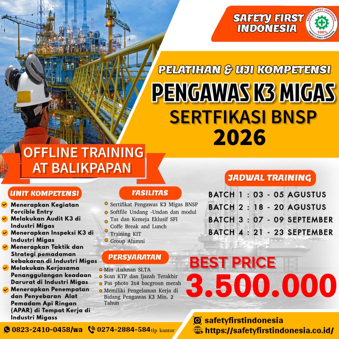Pelatihan dan Uji Kompetensi Pengawas K3 Migas tahun 2026 Balikpapan