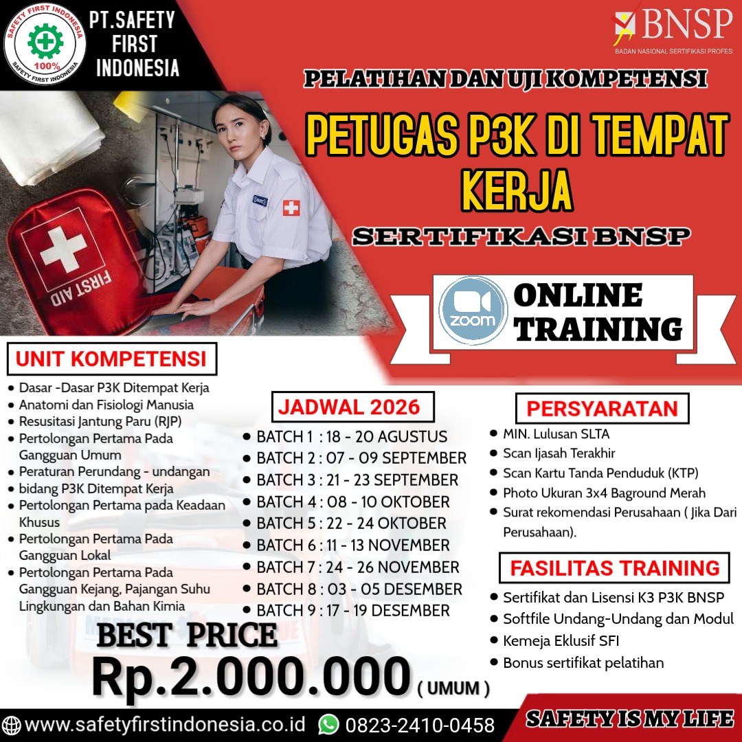 Pelatihan dan Uji Kompetensi Petugas P3K di Tempat Kerja Sertifikasi BNSP Online