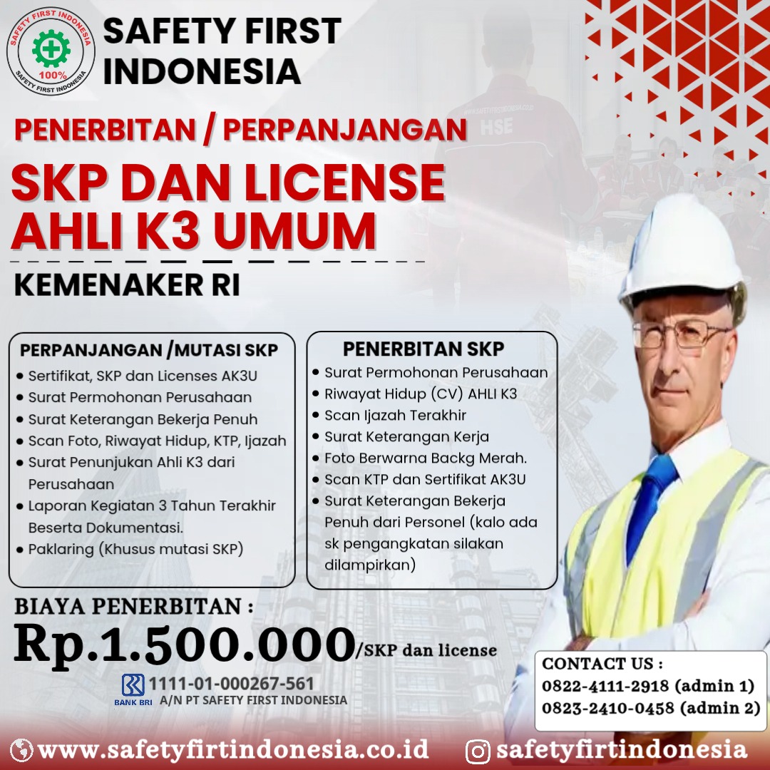 Penerbitan / Perpanjangan SKP dan License Ahli K3 Umum